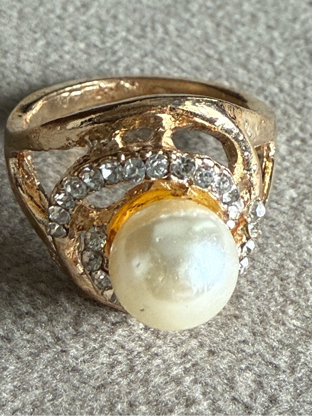 Gold-Tone Pearl & Crystal Statement Ring - Women Jewelry